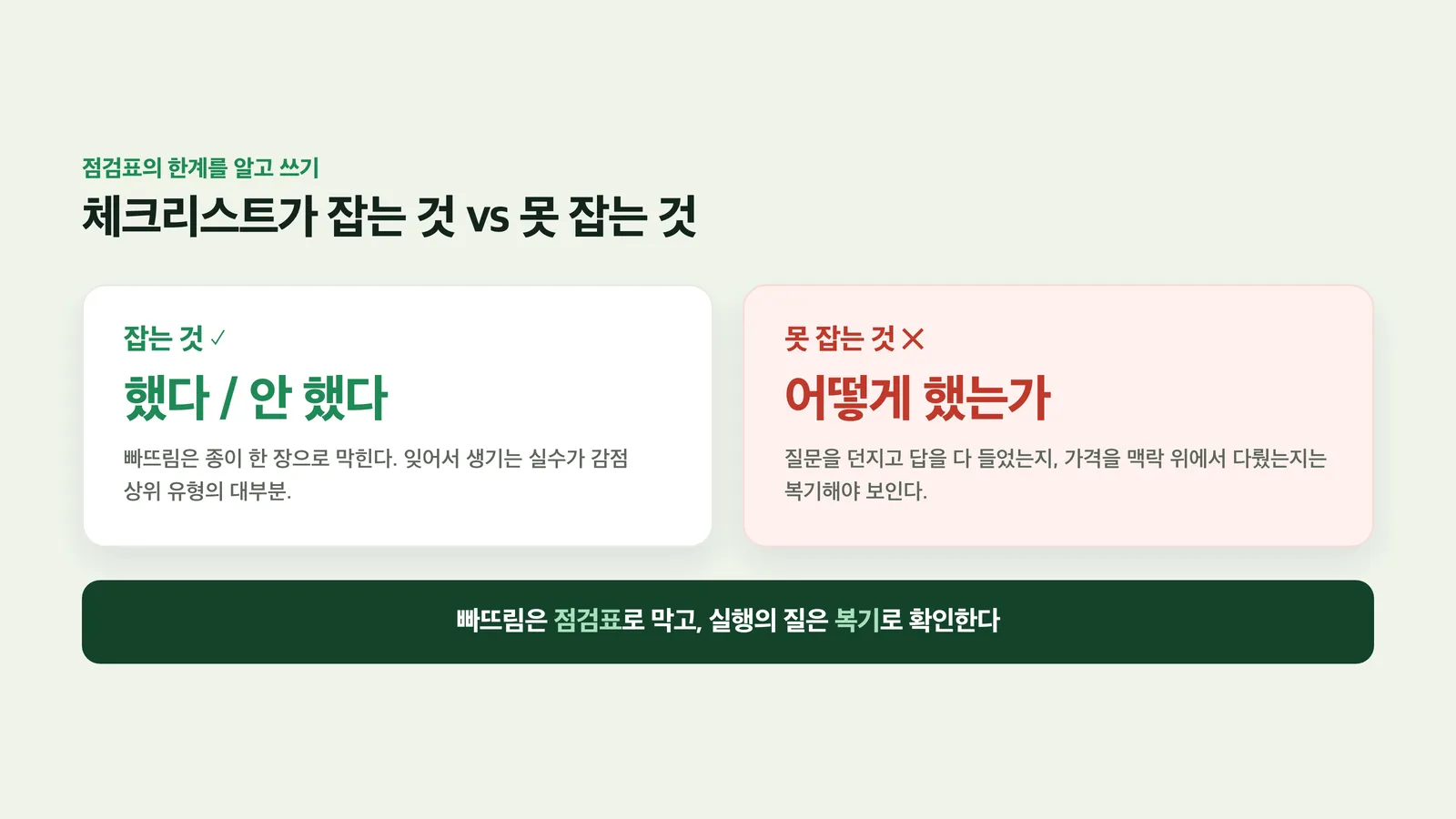체크리스트가 잡는 것과 못 잡는 것