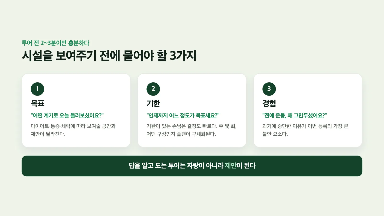 목표·기한·경험 세 가지 질문을 정리한 카드