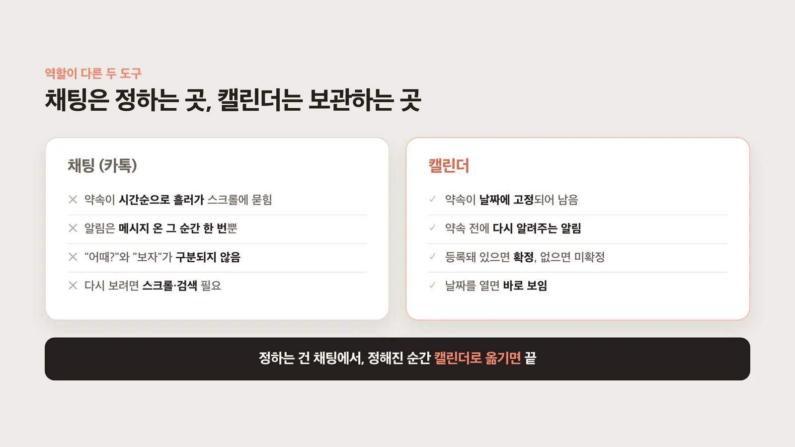 채팅과 캘린더의 구조 비교