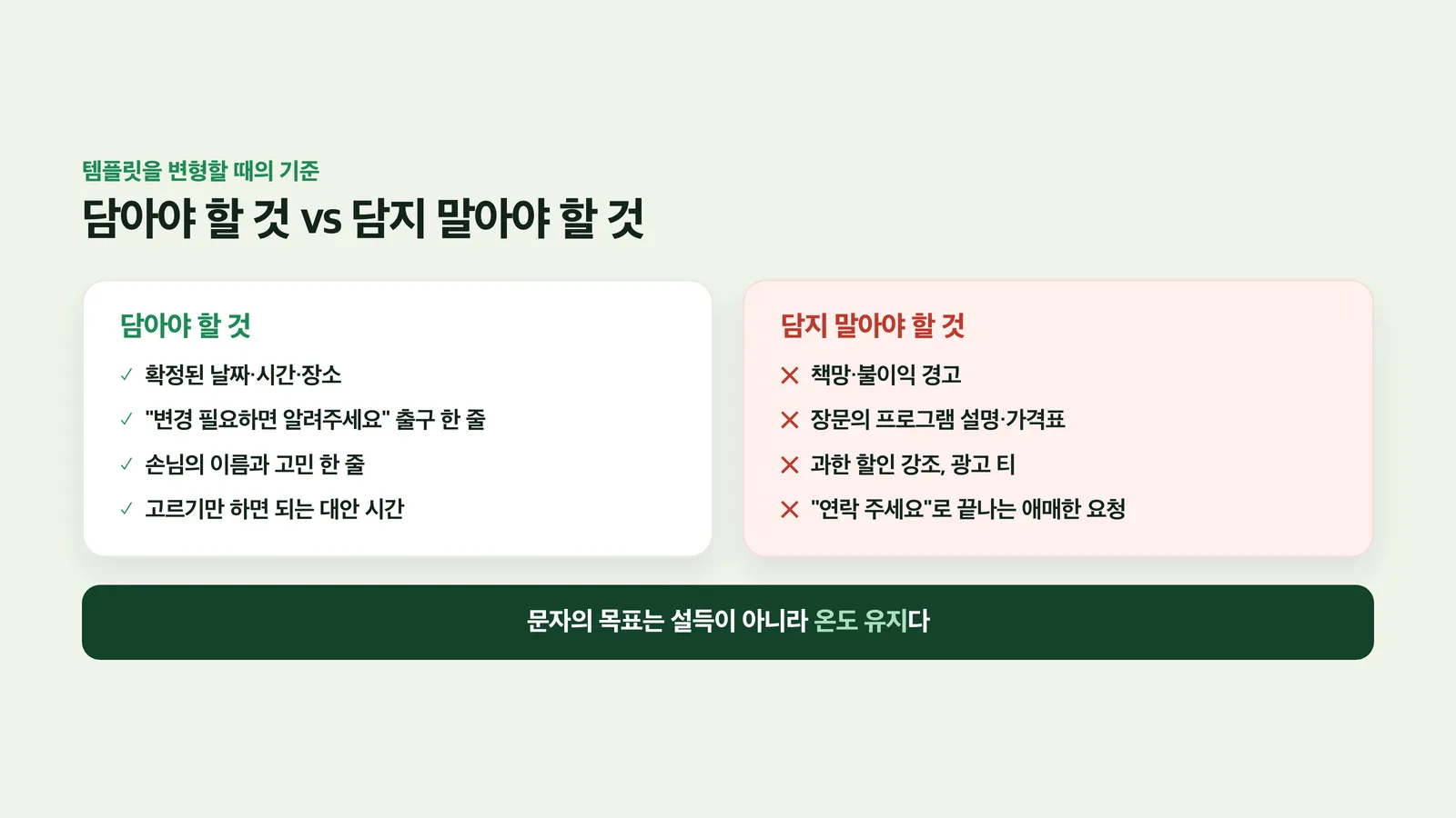 리마인드 문자에 담을 것과 담지 말아야 할 것 비교